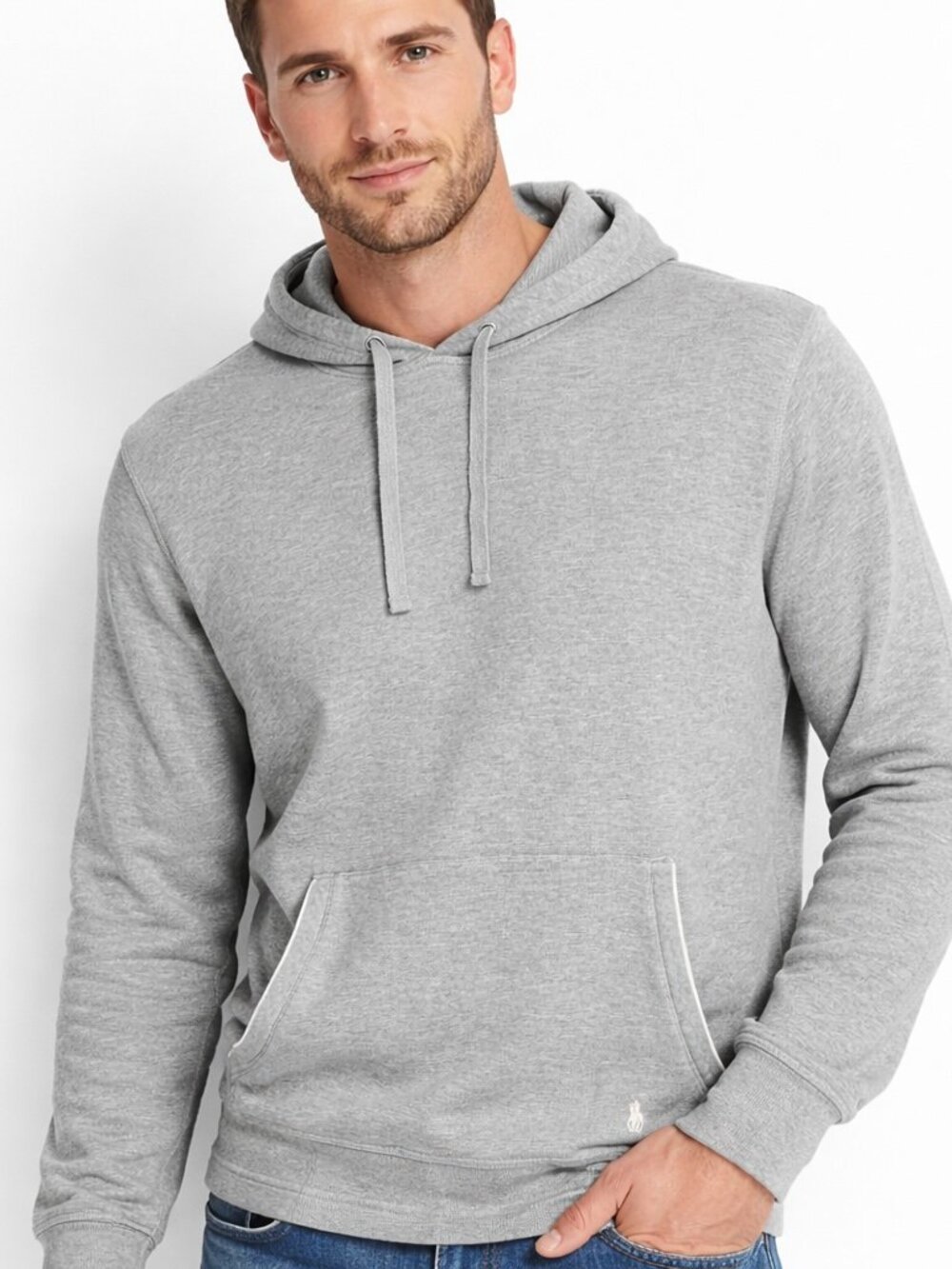 Polo Ralph Lauren Waffle Knit Hoodie Gray Cotton Pullover Mens M Logo Loungewear